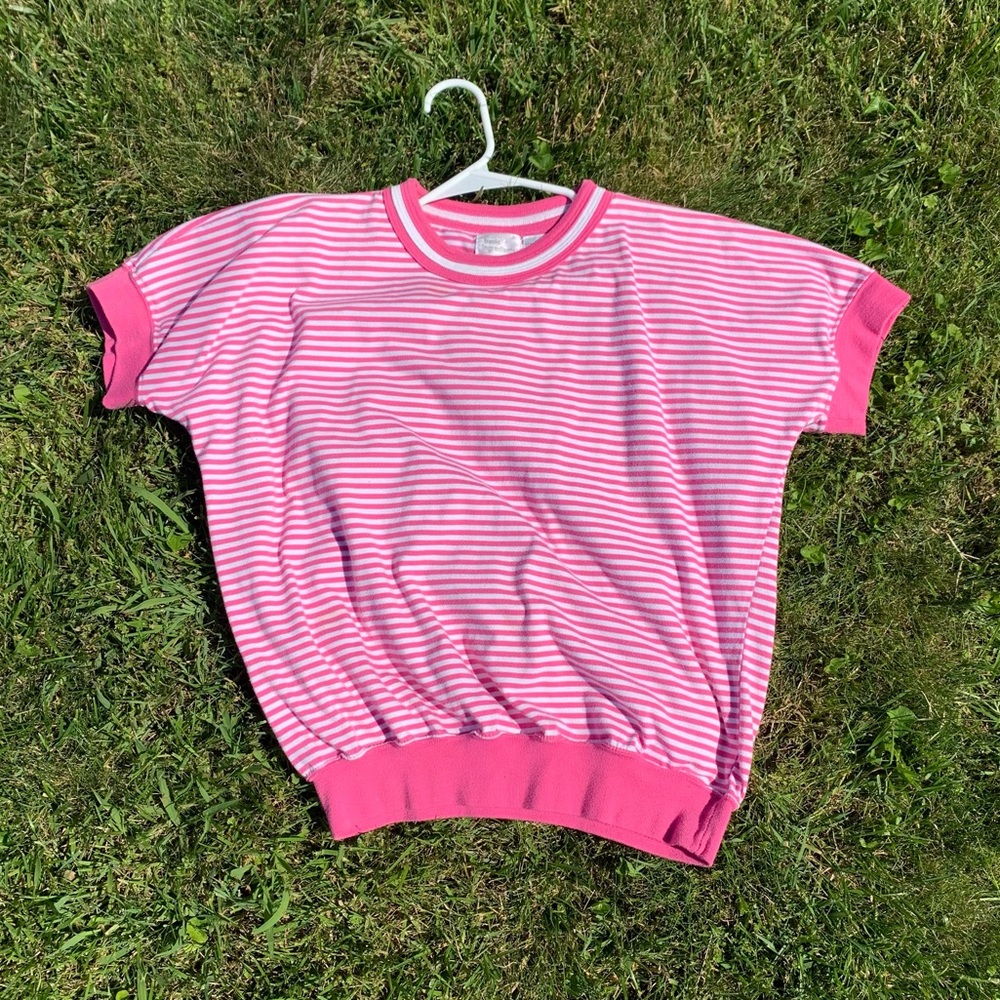 Retro Pink Banded Sweatshirt Tee